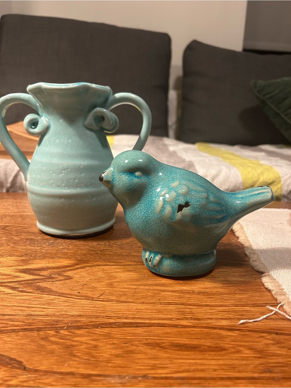Ceramic Turquoise Bird Figurine. Decorative Home Art